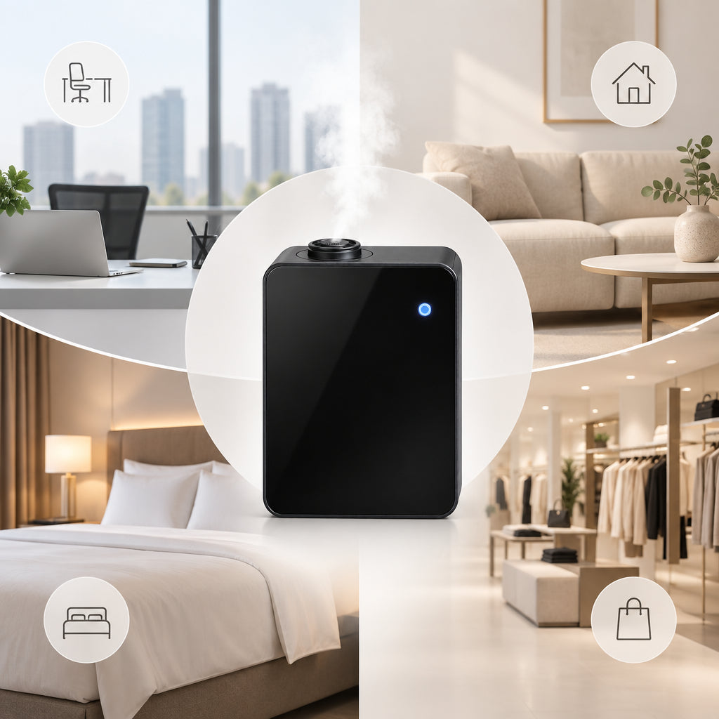 Difusor de Aromas Inteligente ideal para el Hogar, Hoteles, Oficinas y Tiendas Departamentales, con Aplicación, Ecológico, para Aceites Esenciales y Fragancias